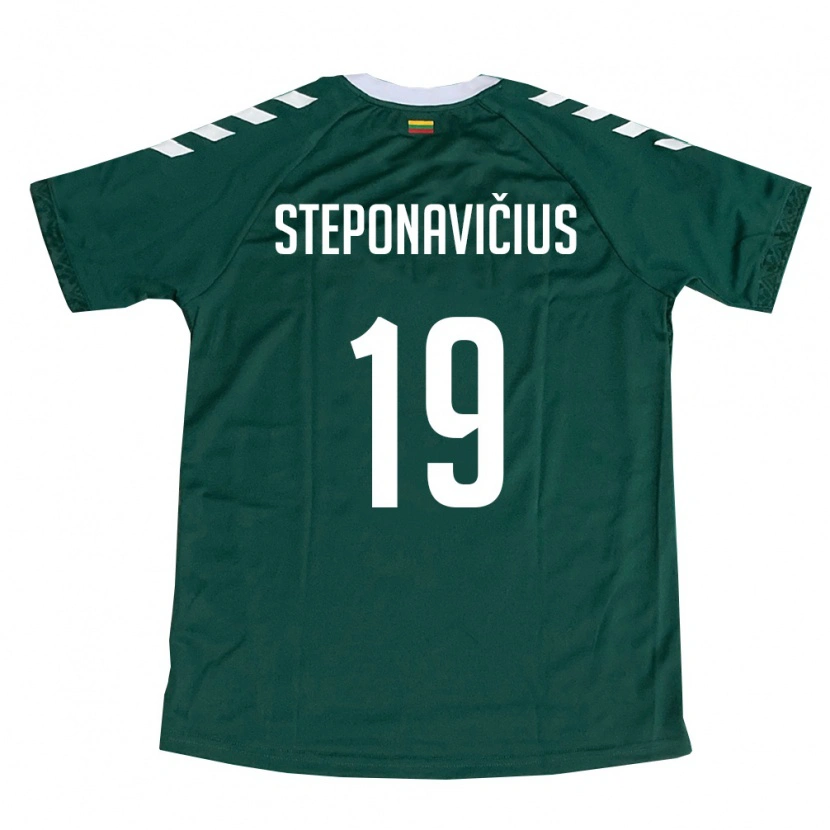 Danxen Hombre Camiseta Lituania Faustas Steponavičius #19 Verde Oscuro Blanco 2ª Equipación 26-28 La Camisa México