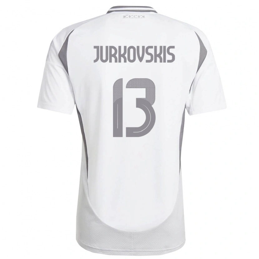 Danxen Hombre Camiseta Letonia Raivis Jurkovskis #13 Blanco Gris Oscuro 2ª Equipación 26-28 La Camisa México