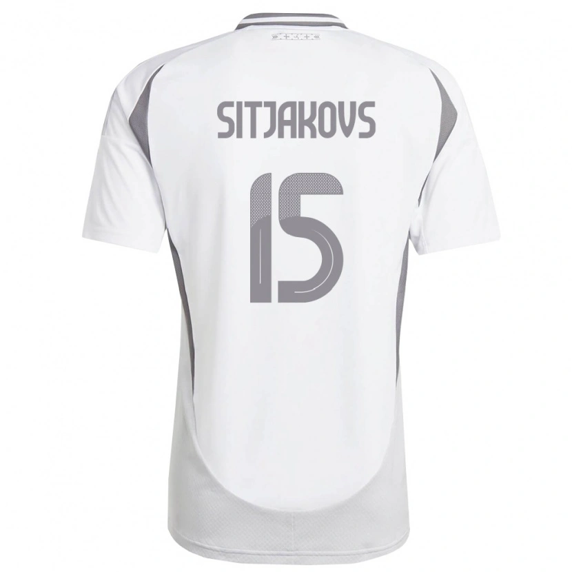 Danxen Hombre Camiseta Letonia Ralfs Sitjakovs #15 Blanco Gris Oscuro 2ª Equipación 26-28 La Camisa México