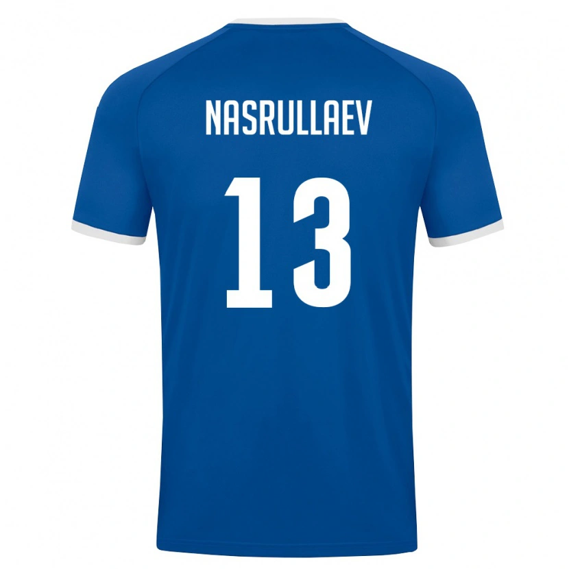 Danxen Mujer Camiseta Uzbekistán Sherzod Nasrullaev #13 Azul Real Blanco 1ª Equipación 26-28 La Camisa México