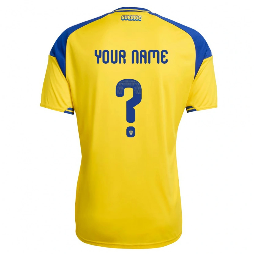 Danxen Mujer Camiseta Suecia Su Nombre #0 Amarillo Azul Blanco 1ª Equipación 26-28 La Camisa México