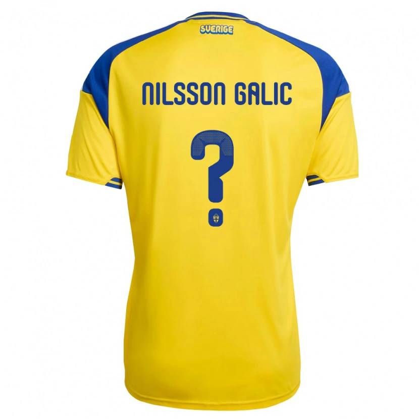 Danxen Mujer Camiseta Suecia Oliver Nilsson Galic #0 Amarillo Azul Blanco 1ª Equipación 26-28 La Camisa México