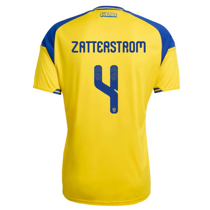 Danxen Mujer Camiseta Suecia Nils Zätterström #4 Amarillo Azul Blanco 1ª Equipación 26-28 La Camisa México