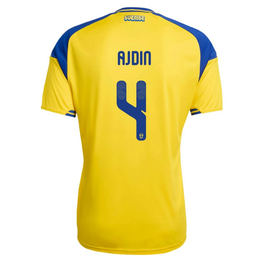 Danxen Mujer Camiseta Suecia Gjan Ajdin #4 Amarillo Azul Blanco 1ª Equipación 26-28 La Camisa México