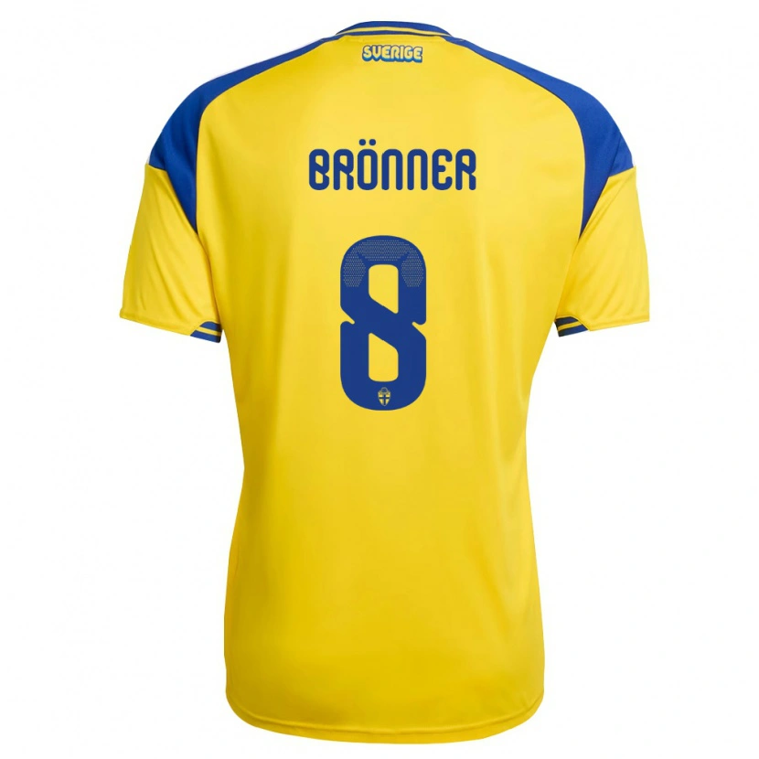 Danxen Mujer Camiseta Suecia Axel Brönner #8 Amarillo Azul Blanco 1ª Equipación 26-28 La Camisa México