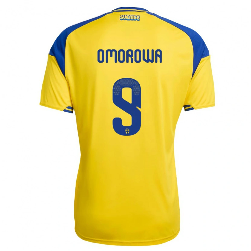 Danxen Mujer Camiseta Suecia Richie Omorowa #9 Amarillo Azul Blanco 1ª Equipación 26-28 La Camisa México