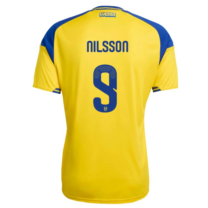 Danxen Mujer Camiseta Suecia Gustaf Nilsson #9 Amarillo Azul Blanco 1ª Equipación 26-28 La Camisa México