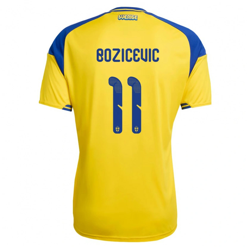 Danxen Mujer Camiseta Suecia Fred Božičević #11 Amarillo Azul Blanco 1ª Equipación 26-28 La Camisa México