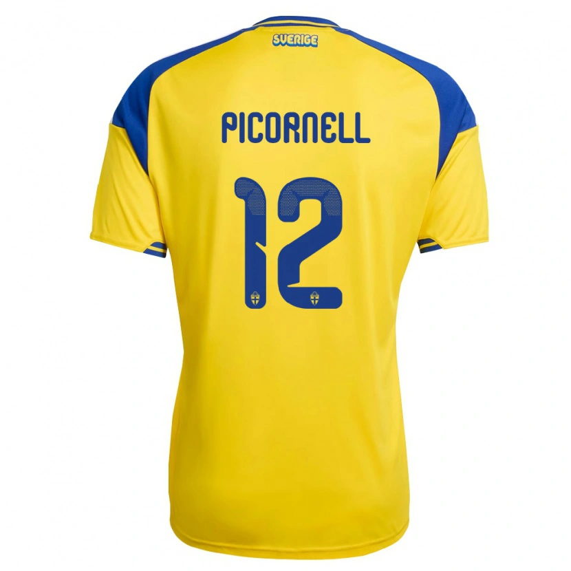 Danxen Mujer Camiseta Suecia André Picornell #12 Amarillo Azul Blanco 1ª Equipación 26-28 La Camisa México