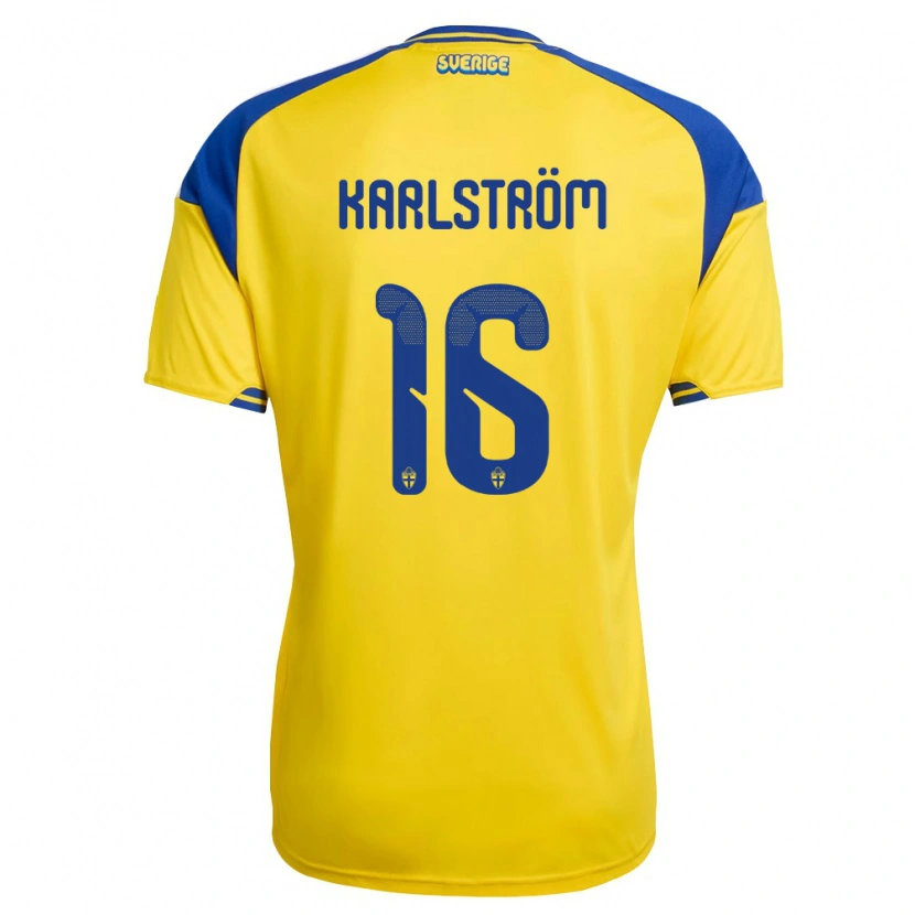 Danxen Mujer Camiseta Suecia Jesper Karlström #16 Amarillo Azul Blanco 1ª Equipación 26-28 La Camisa México