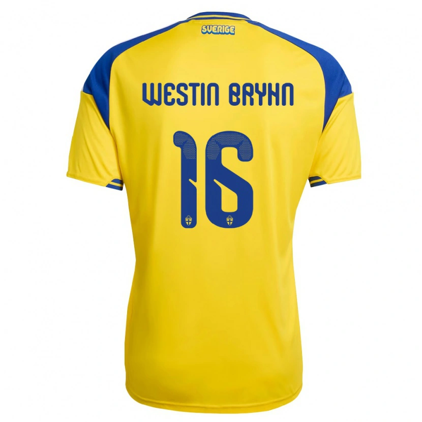 Danxen Mujer Camiseta Suecia Leon Westin Bryhn #16 Amarillo Azul Blanco 1ª Equipación 26-28 La Camisa México