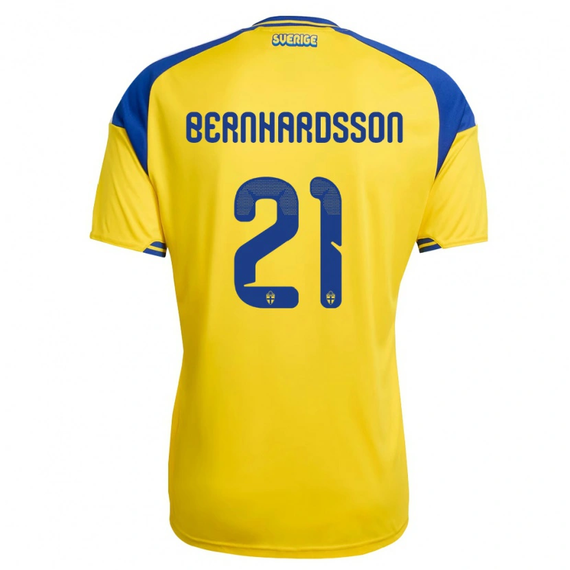 Danxen Mujer Camiseta Suecia Alexander Bernhardsson #21 Amarillo Azul Blanco 1ª Equipación 26-28 La Camisa México