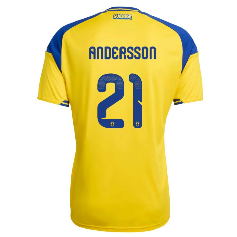 Danxen Mujer Camiseta Suecia Alexander Andersson #21 Amarillo Azul Blanco 1ª Equipación 26-28 La Camisa México