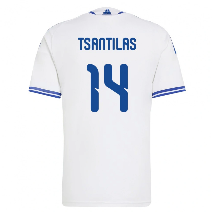 Danxen Mujer Camiseta Grecia Panagiotis Tsantilas #14 Blanco Azul 1ª Equipación 26-28 La Camisa México