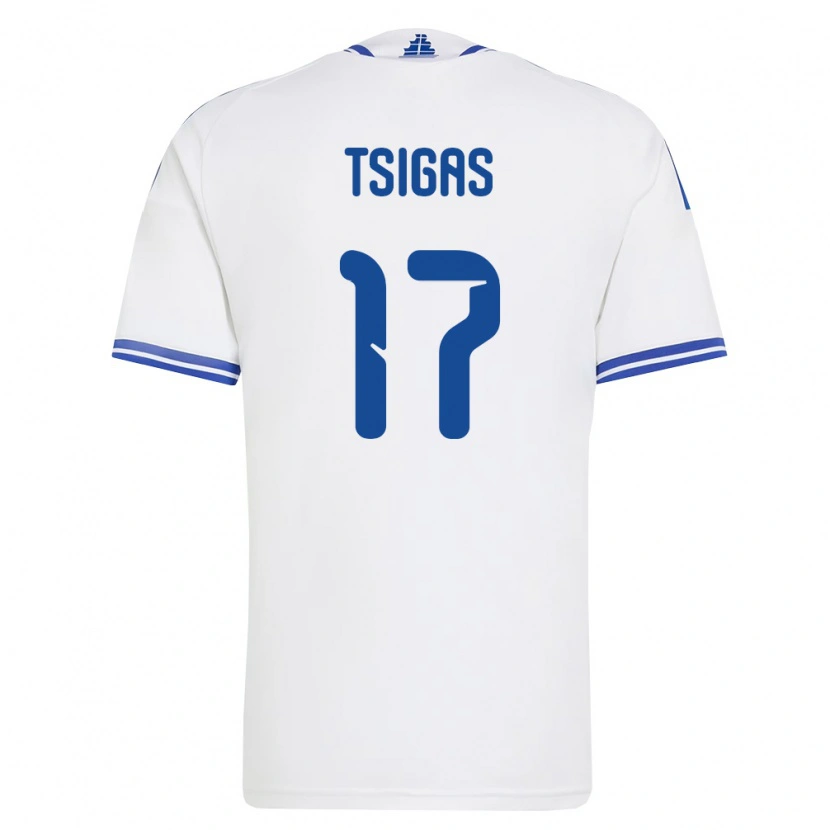 Danxen Mujer Camiseta Grecia Stefanos Tsigas #17 Blanco Azul 1ª Equipación 26-28 La Camisa México