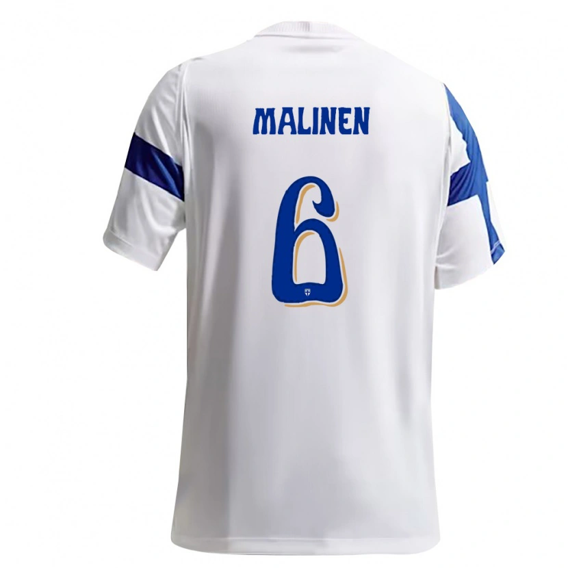 Danxen Mujer Camiseta Finlandia Chris Malinen #6 Blanco Azul 1ª Equipación 26-28 La Camisa México