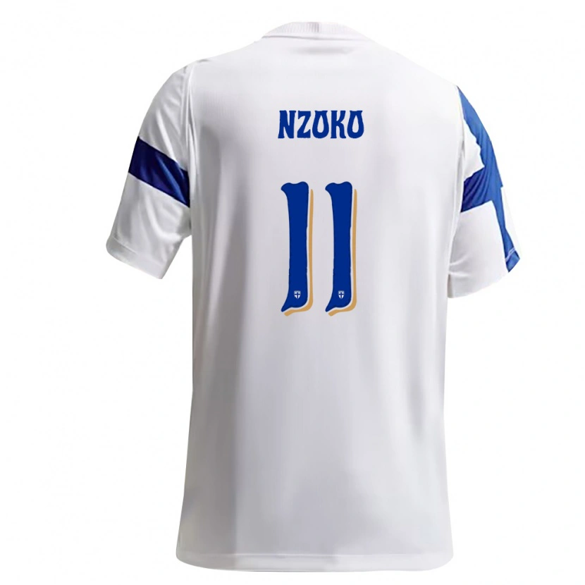Danxen Mujer Camiseta Finlandia Djoully Nzoko #11 Blanco Azul 1ª Equipación 26-28 La Camisa México