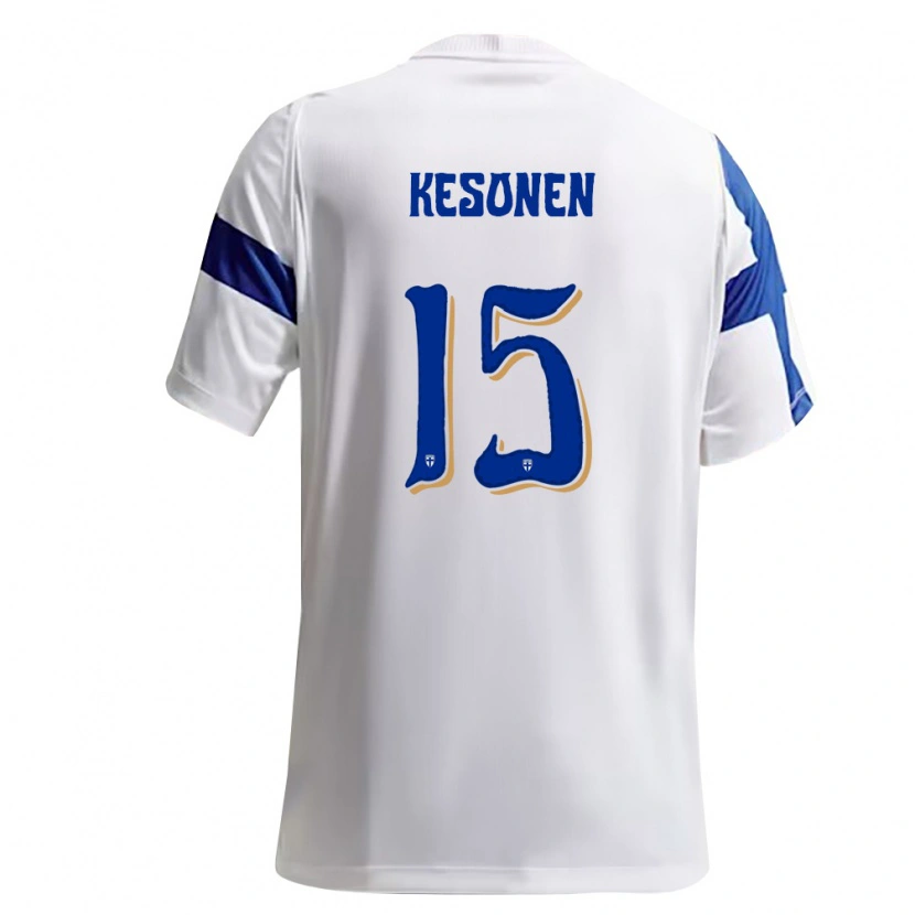 Danxen Mujer Camiseta Finlandia Daniel Kesonen #15 Blanco Azul 1ª Equipación 26-28 La Camisa México