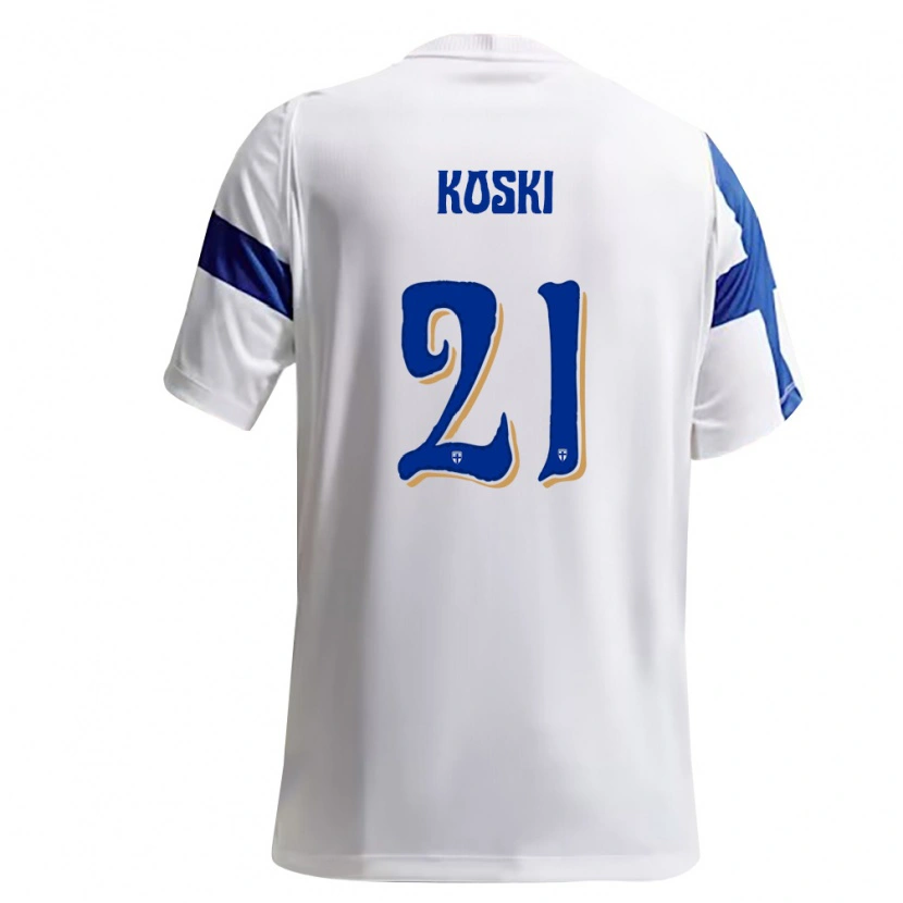 Danxen Mujer Camiseta Finlandia Ville Koski #21 Blanco Azul 1ª Equipación 26-28 La Camisa México