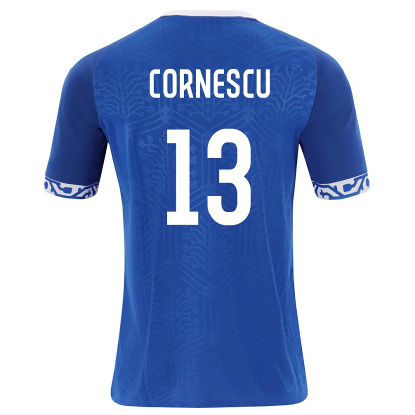 Danxen Mujer Camiseta Moldavia Iustin Cornescu #13 Azul Real Blanco 1ª Equipación 26-28 La Camisa México
