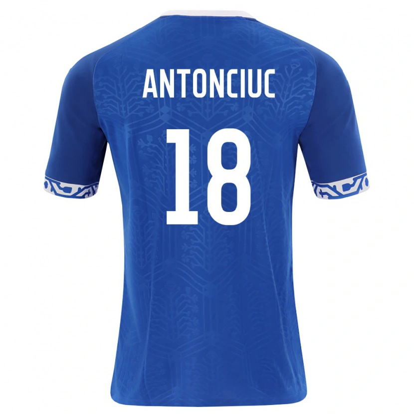 Danxen Mujer Camiseta Moldavia Cristian Antonciuc #18 Azul Real Blanco 1ª Equipación 26-28 La Camisa México