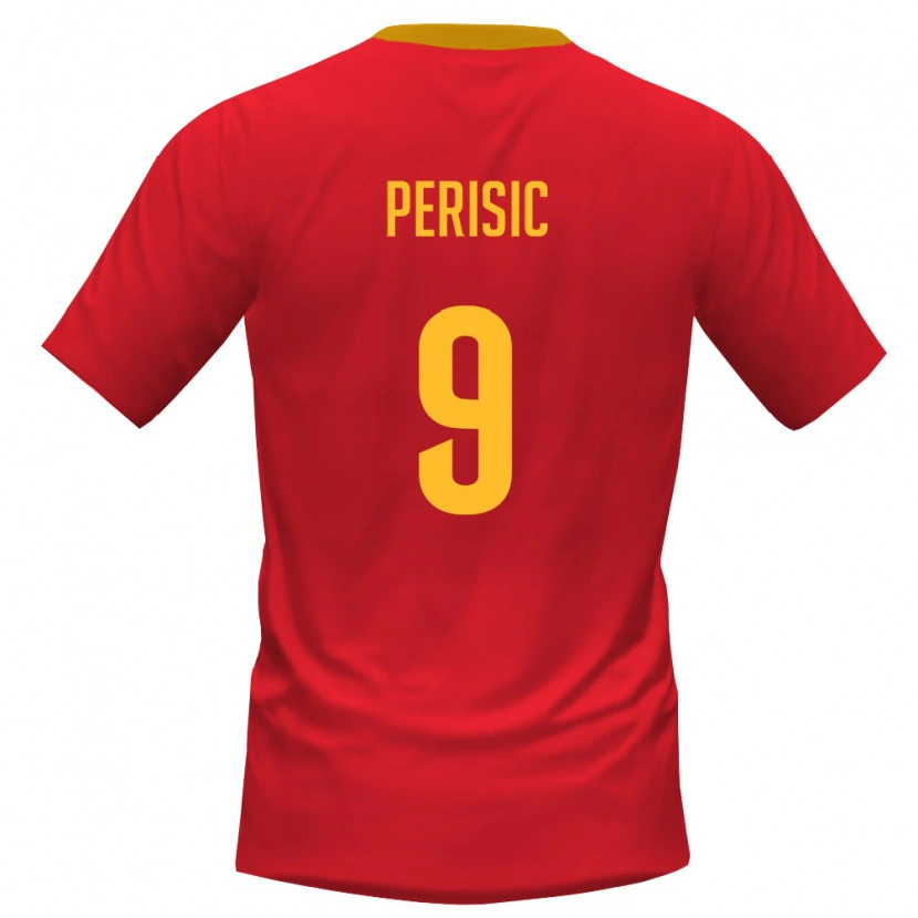 Danxen Mujer Camiseta Montenegro Vladimir Perisic #9 Rojo Amarillo 1ª Equipación 26-28 La Camisa México