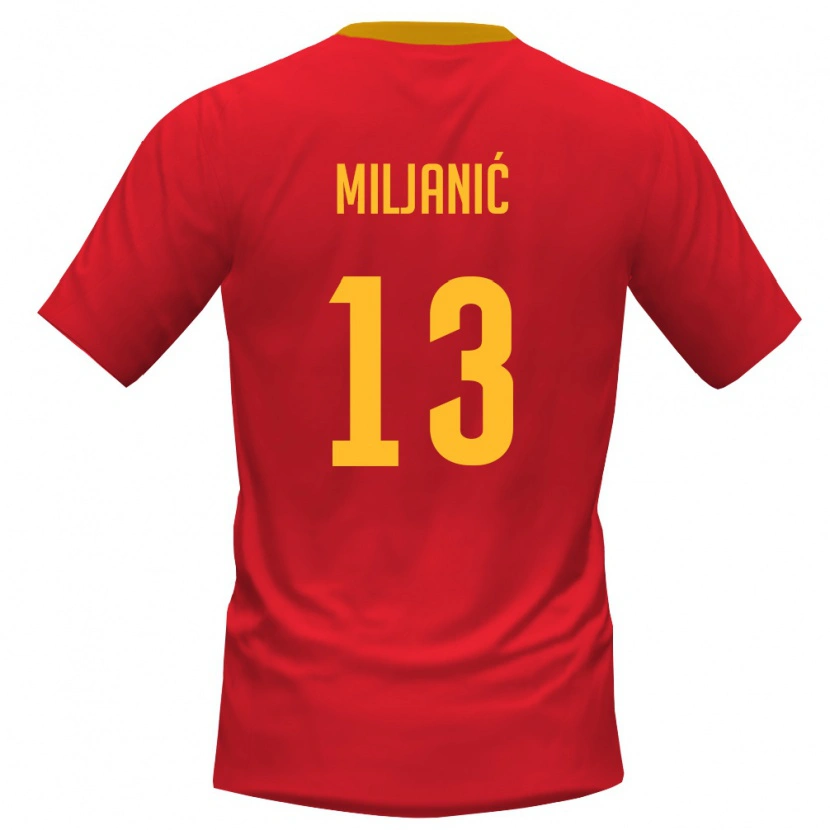 Danxen Mujer Camiseta Montenegro Todor Miljanić #13 Rojo Amarillo 1ª Equipación 26-28 La Camisa México