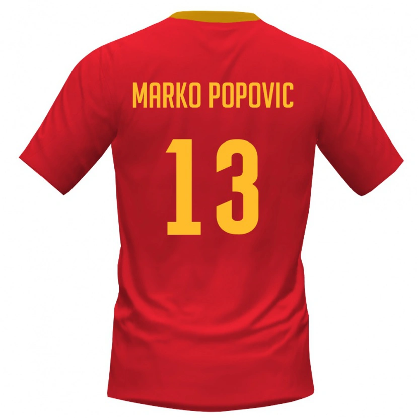 Danxen Mujer Camiseta Montenegro Marko Popovic #13 Rojo Amarillo 1ª Equipación 26-28 La Camisa México
