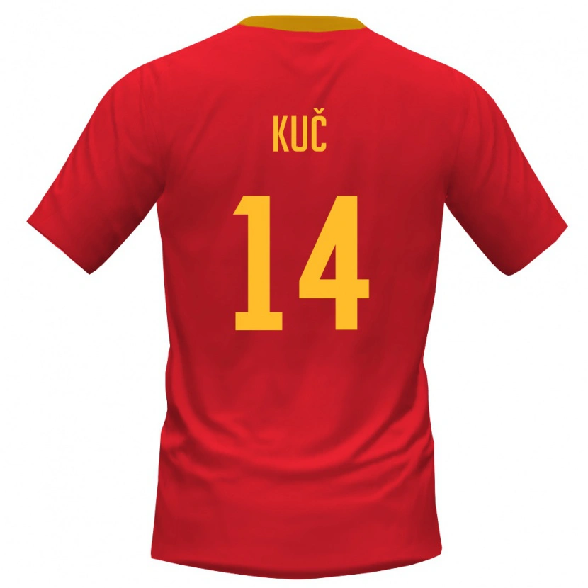 Danxen Mujer Camiseta Montenegro Edvin Kuc #14 Rojo Amarillo 1ª Equipación 26-28 La Camisa México