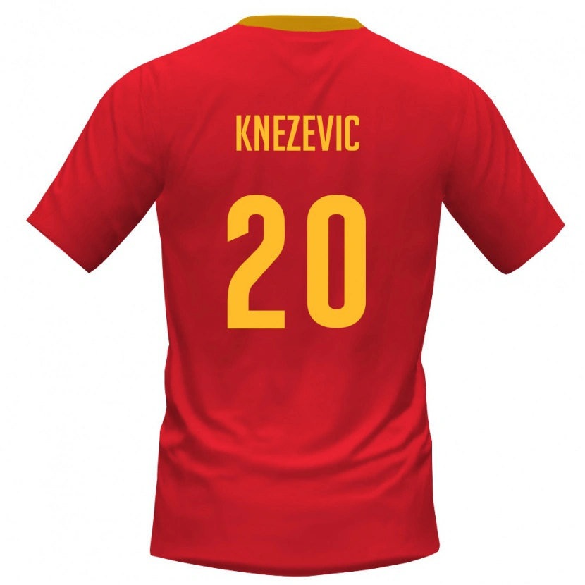 Danxen Mujer Camiseta Montenegro Lazar Knezevic #20 Rojo Amarillo 1ª Equipación 26-28 La Camisa México