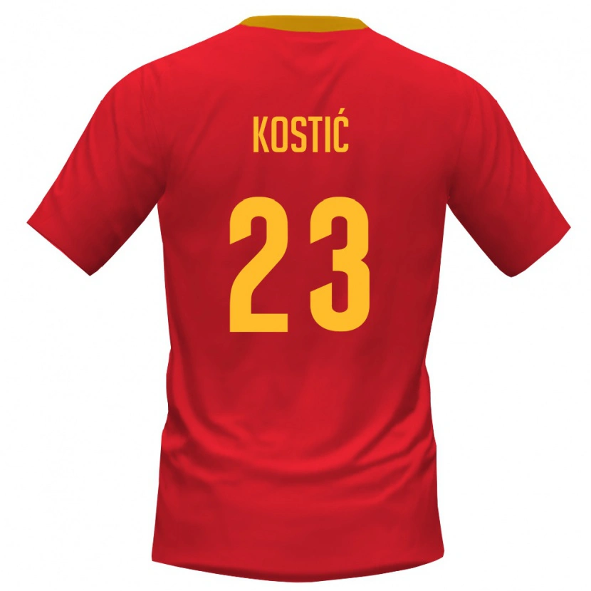 Danxen Mujer Camiseta Montenegro Andrej Kostic #23 Rojo Amarillo 1ª Equipación 26-28 La Camisa México