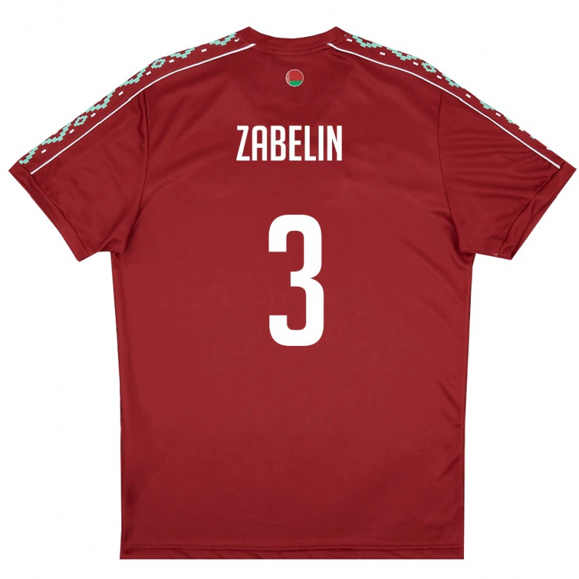 Danxen Mujer Camiseta Bielorrusia Pavel Zabelin #3 Rojo Oscuro Blanco 1ª Equipación 26-28 La Camisa México