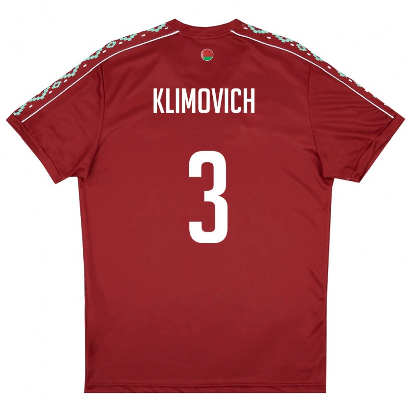 Danxen Mujer Camiseta Bielorrusia Aleksandr Klimovich #3 Rojo Oscuro Blanco 1ª Equipación 26-28 La Camisa México