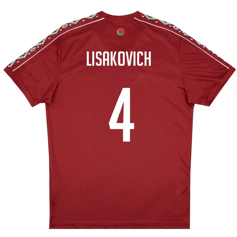 Danxen Mujer Camiseta Bielorrusia Ruslan Lisakovich #4 Rojo Oscuro Blanco 1ª Equipación 26-28 La Camisa México