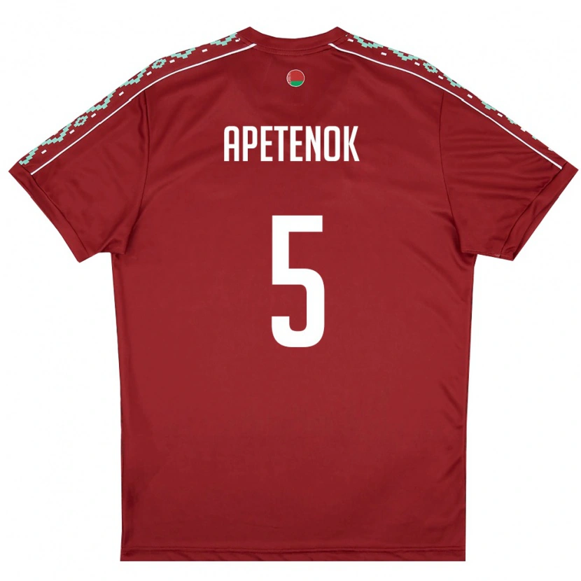 Danxen Mujer Camiseta Bielorrusia Pavel Apetenok #5 Rojo Oscuro Blanco 1ª Equipación 26-28 La Camisa México