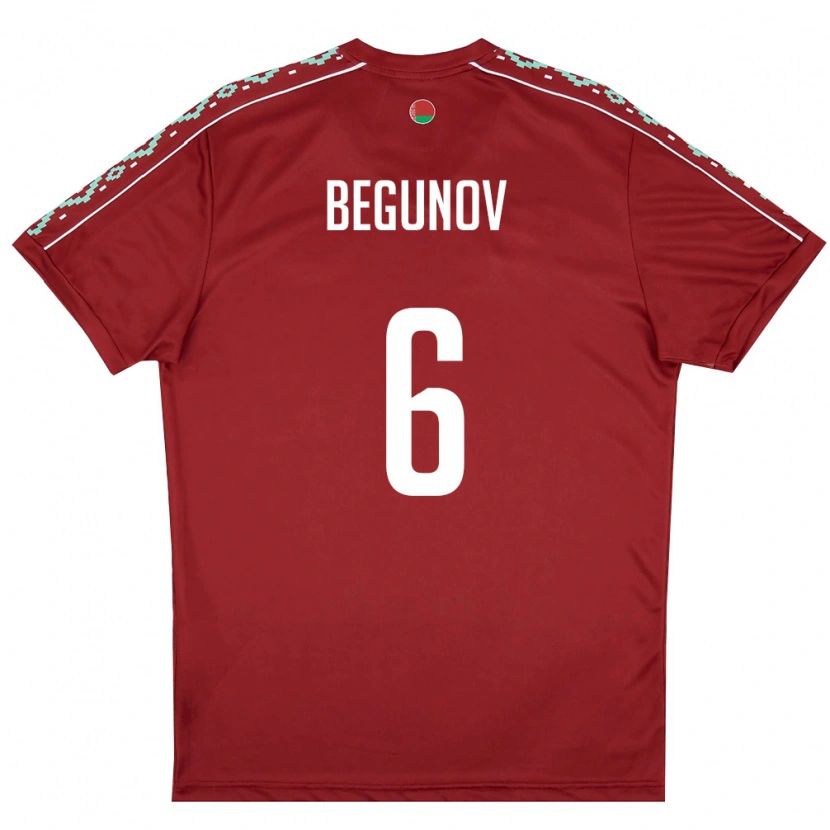 Danxen Mujer Camiseta Bielorrusia Roman Begunov #6 Rojo Oscuro Blanco 1ª Equipación 26-28 La Camisa México
