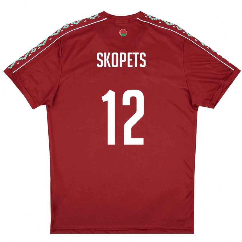 Danxen Mujer Camiseta Bielorrusia Arseniy Skopets #12 Rojo Oscuro Blanco 1ª Equipación 26-28 La Camisa México