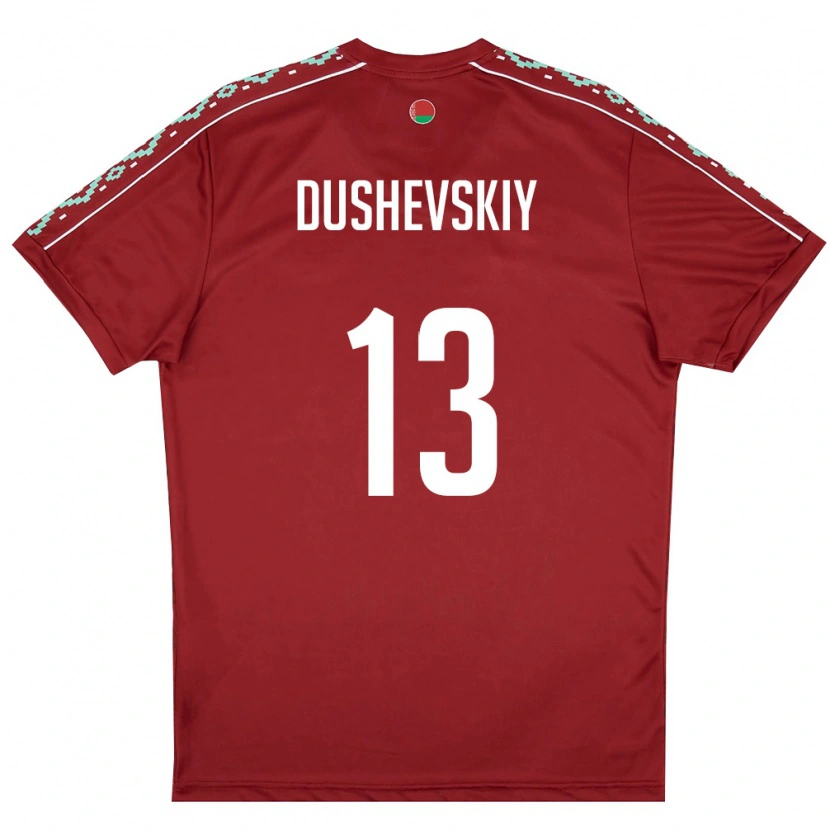 Danxen Mujer Camiseta Bielorrusia Daniil Dushevskiy #13 Rojo Oscuro Blanco 1ª Equipación 26-28 La Camisa México