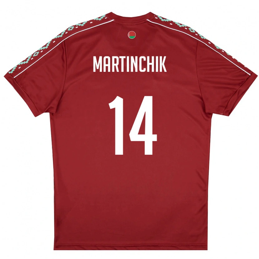Danxen Mujer Camiseta Bielorrusia Kirill Martinchik #14 Rojo Oscuro Blanco 1ª Equipación 26-28 La Camisa México