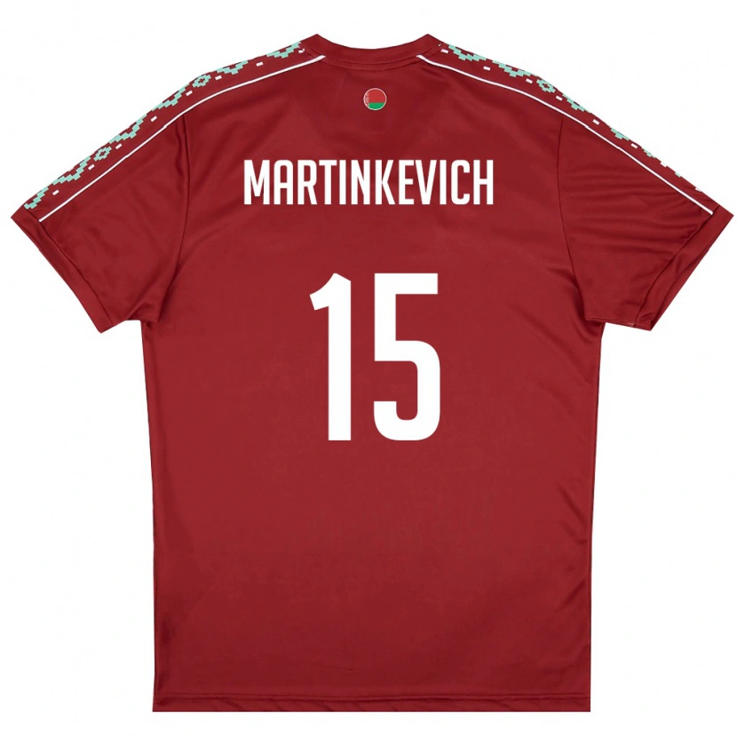 Danxen Mujer Camiseta Bielorrusia Vadim Martinkevich #15 Rojo Oscuro Blanco 1ª Equipación 26-28 La Camisa México