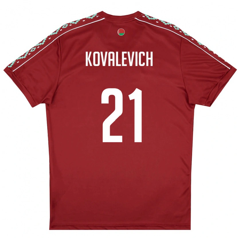 Danxen Mujer Camiseta Bielorrusia Timofey Kovalevich #21 Rojo Oscuro Blanco 1ª Equipación 26-28 La Camisa México