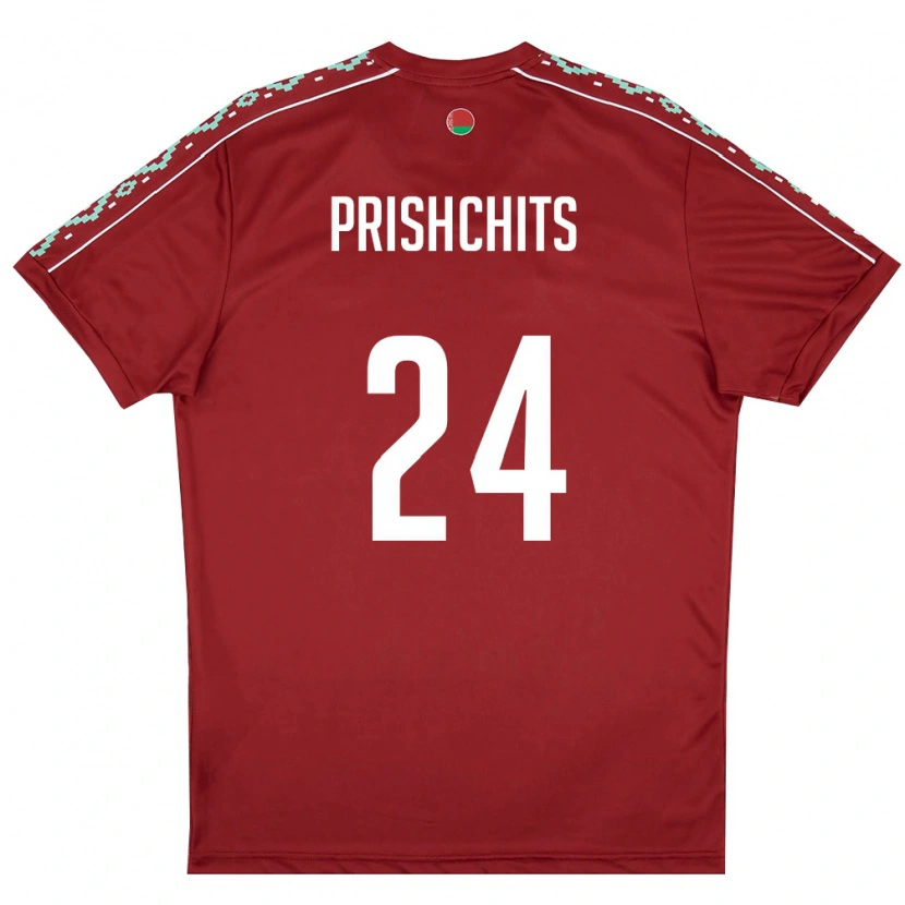 Danxen Mujer Camiseta Bielorrusia Daniil Prishchits #24 Rojo Oscuro Blanco 1ª Equipación 26-28 La Camisa México