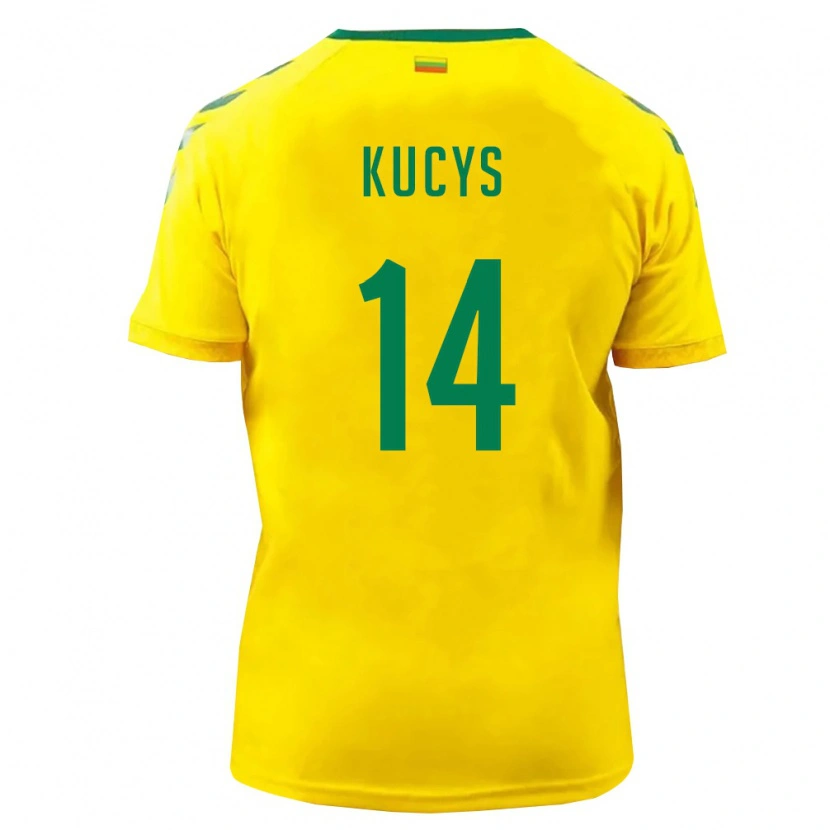Danxen Mujer Camiseta Lituania Armandas Kucys #14 Amarillo Verde 1ª Equipación 26-28 La Camisa México