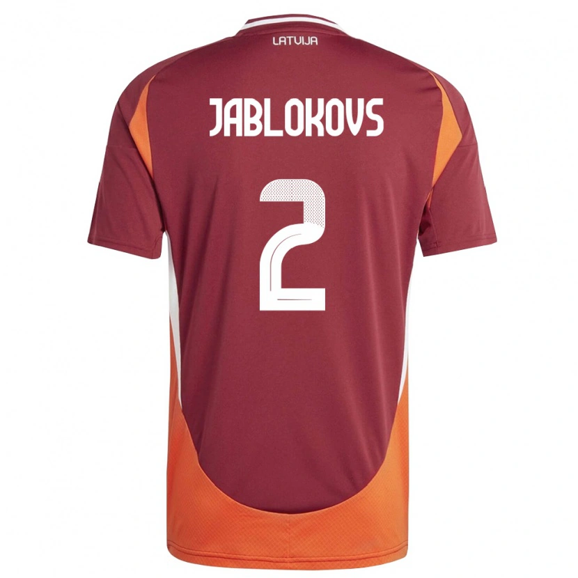 Danxen Mujer Camiseta Letonia Roberts Jablokovs #2 Rojo Oscuro Blanco Naranja 1ª Equipación 26-28 La Camisa México