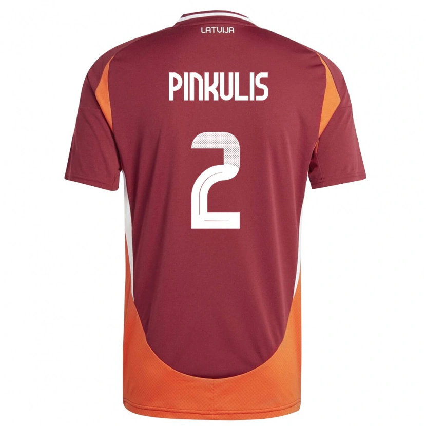 Danxen Mujer Camiseta Letonia Pauls Pinkulis #2 Rojo Oscuro Blanco Naranja 1ª Equipación 26-28 La Camisa México