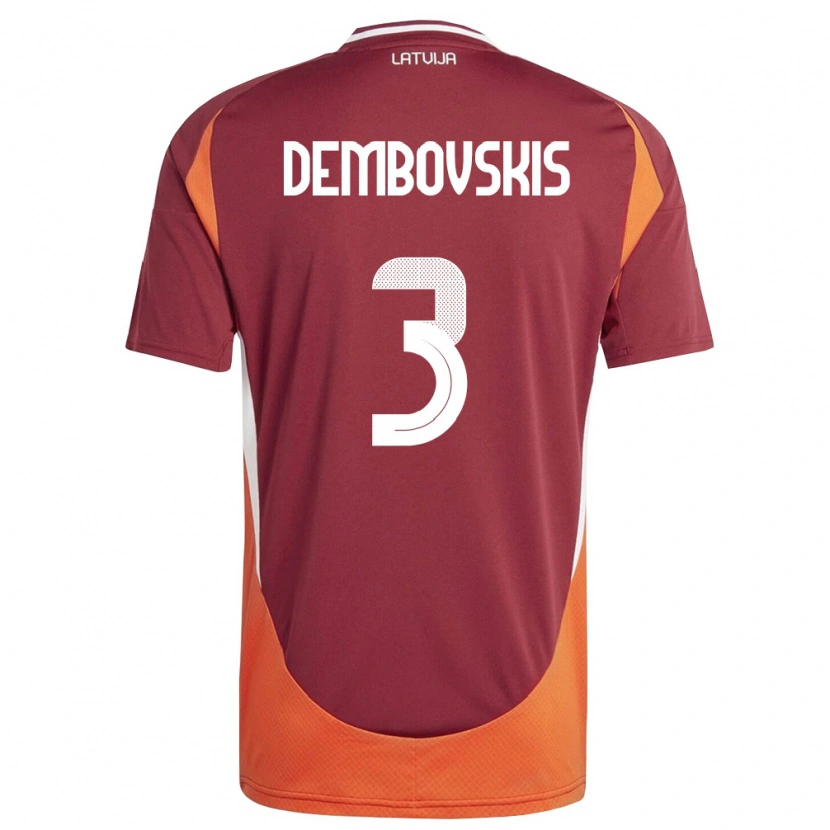 Danxen Mujer Camiseta Letonia Markuss Dembovskis #3 Rojo Oscuro Blanco Naranja 1ª Equipación 26-28 La Camisa México