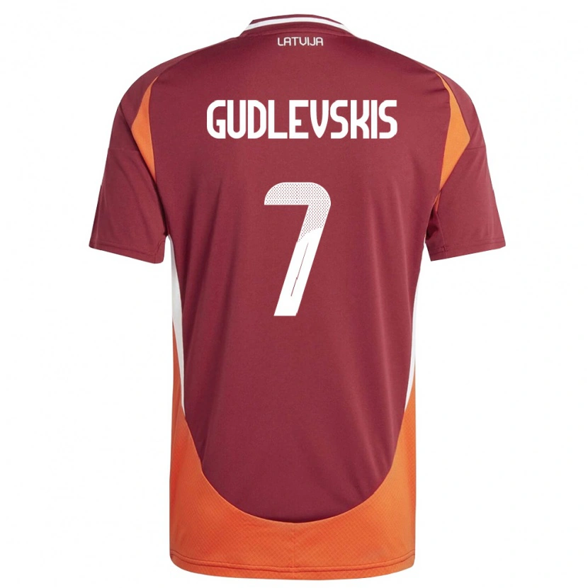 Danxen Mujer Camiseta Letonia Reinards Gudlevskis #7 Rojo Oscuro Blanco Naranja 1ª Equipación 26-28 La Camisa México