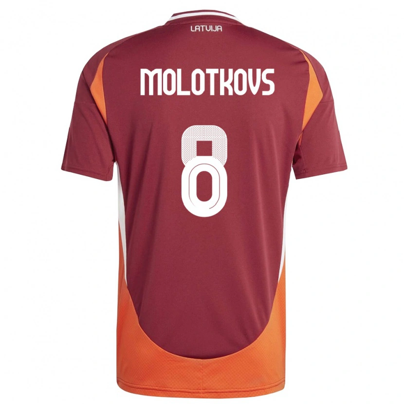 Danxen Mujer Camiseta Letonia Aleksandrs Molotkovs #8 Rojo Oscuro Blanco Naranja 1ª Equipación 26-28 La Camisa México