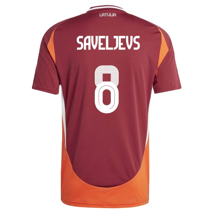 Danxen Mujer Camiseta Letonia Alims Saveljevs #8 Rojo Oscuro Blanco Naranja 1ª Equipación 26-28 La Camisa México