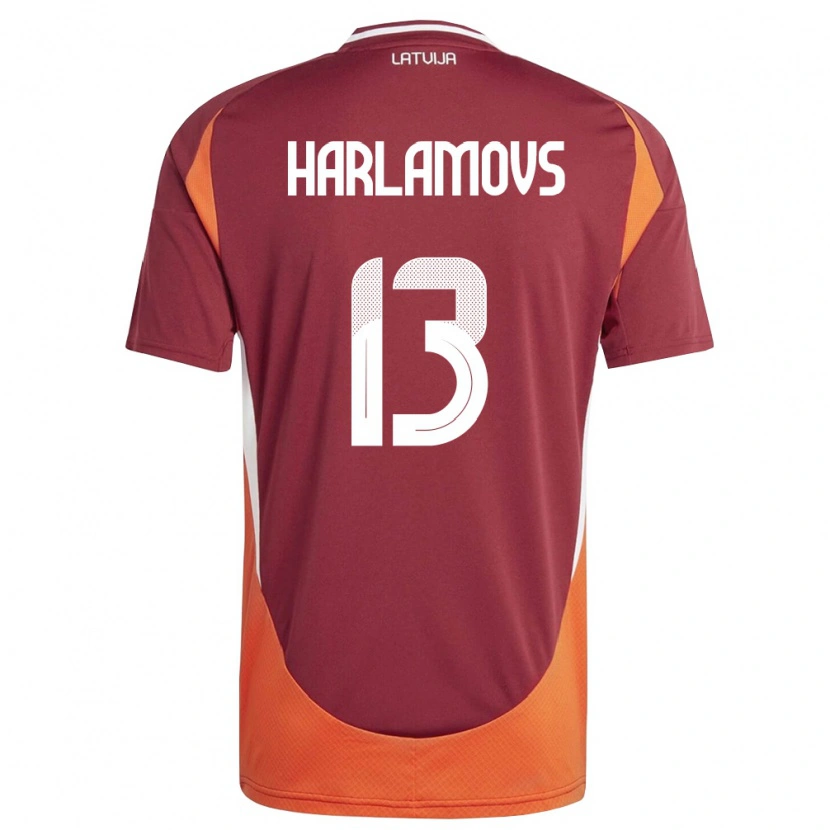 Danxen Mujer Camiseta Letonia Ilja Harlamovs #13 Rojo Oscuro Blanco Naranja 1ª Equipación 26-28 La Camisa México